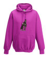 JanaRoos - Hoodies - Kids Hoodie - Packshot - Hand drawn illustration - Round neck - Long sleeves - Cotton - hot pink - roos - horse - black merrie - paard