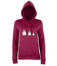 JanaRoos - women's Hoodie - Packshot - Hand drawn illustration - Round neck - Long sleeves - Cotton -red hot chilli - penguins