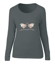 Women T-shirt -  organic cotton - long sleeved - round neck - black - zwart- printdesign - drawing - JanaRoos - wren - winterkoninkje