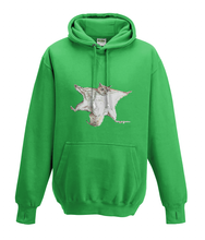 JanaRoos - Hoodies - Kids Hoodie - Packshot - Hand drawn illustration - Round neck - Long sleeves - Cotton - kelly green - gras groen - flying squirrel - vliegende eekhoorn