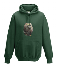 JanaRoos - Hoodies - Kids Hoodie - Packshot - Hand drawn illustration - Round neck - Long sleeves - Cotton - forest green - mos groen - golden lion monkey - leeuwaapje