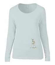 JanaRoos - Women T-shirt -  organic cotton - long sleeved - round neck - printdesign - drawing  - zilver grijs - silver grey - bambi - baby deer - hert