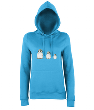 JanaRoos - women's Hoodie - Packshot - Hand drawn illustration - Round neck - Long sleeves - Cotton - sapphire blue - penguins