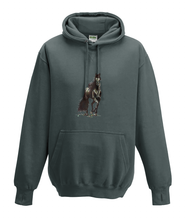 JanaRoos - Hoodies - Kids Hoodie - Packshot - Hand drawn illustration - Round neck - Long sleeves - Cotton - charcoal .grey - grijs- horse - black merrie - paard
