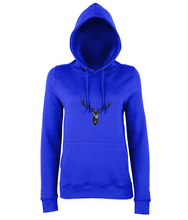 JanaRoos - women's Hoodie - Packshot - Hand drawn illustration - Round neck - Long sleeves - Cotton -royalblue- Deer black ink