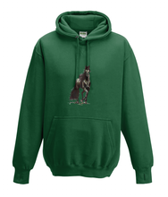 JanaRoos - Hoodies - Kids Hoodie - Packshot - Hand drawn illustration - Round neck - Long sleeves - Cotton - bottle green - fles groen - horse - black merrie - paard