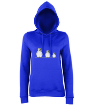 JanaRoos - women's Hoodie - Packshot - Hand drawn illustration - Round neck - Long sleeves - Cotton - royal blue - penguins