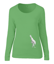 Women T-shirt -  organic cotton - long sleeved - round neck -green - groen - printdesign - drawing - JanaRoos - white raven - witte raaf