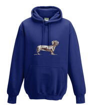 JanaRoos - Hoodies - Kids Hoodie - Packshot - Hand drawn illustration - Round neck - Long sleeves - Cotton - oxford navy blue - marine blauw - dachshund - teckel - dog - hond