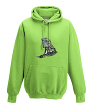 JanaRoos - Hoodies - Kids Hoodie - Packshot - Hand drawn illustration - Round neck - Long sleeves - Cotton -lime green - lemoen groen - iguana - igujana - colored - gekleurd