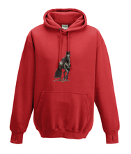 JanaRoos - Hoodies - Kids Hoodie - Packshot - Hand drawn illustration - Round neck - Long sleeves - Cotton - fire red - vuurrood- horse - black merrie - paard