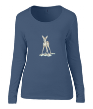 Women T-shirt -  organic cotton - long sleeved - round neck - navy blue - marine blauw - printdesign - drawing - JanaRoos -Navy Blue - marine blauw - bambi - baby deer - hert