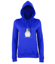 JanaRoos - women's Hoodie - Packshot - Hand drawn illustration - Round neck - Long sleeves - Cotton -royal blue - penguin