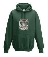 JanaRoos - Hoodies - Kids Hoodie - Packshot - Hand drawn illustration - Round neck - Long sleeves - Cotton - forest green - mos groen - Siberian tiger - siberische tijger - colored - gekleurd