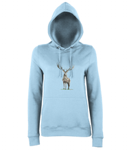 JanaRoos - women's Hoodie - Packshot - Hand drawn illustration - Round neck - Long sleeves - Cotton - sky blue - deer colored