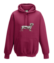 JanaRoos - Hoodies - Kids Hoodie - Packshot - Hand drawn illustration - Round neck - Long sleeves - Cotton - red hot chilli - dieprood - dachshund - teckel - dog - hond