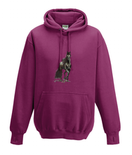 JanaRoos - Hoodies - Kids Hoodie - Packshot - Hand drawn illustration - Round neck - Long sleeves - Cotton - burgundy - licht paars - horse - black merrie - paard