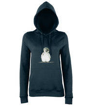 JanaRoos - women's Hoodie - Packshot - Hand drawn illustration - Round neck - Long sleeves - Cotton - marine blue- penguin