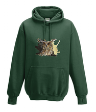 JanaRoos - Hoodies - Kids Hoodie - Packshot - Hand drawn illustration - Round neck - Long sleeves - Cotton - forest green - mos groen - coffee owl - uil