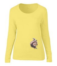 Women T-shirt -  organic cotton - long sleeved - round neck - yellow - geel - printdesign - drawing - JanaRoos - squirrel