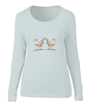 Women T-shirt -  organic cotton - long sleeved - round neck - silver - zilver - printdesign - drawing - JanaRoos - wren - winterkoninkje