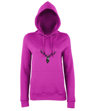 JanaRoos - women's Hoodie - Packshot - Hand drawn illustration - Round neck - Long sleeves - Cotton - hot pink - Deer black ink