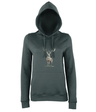 JanaRoos - women's Hoodie - Packshot - Hand drawn illustration - Round neck - Long sleeves - Cotton - charcoal grey - deer colored