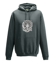 JanaRoos - Hoodie - Packshot - Hand drawn illustration - Round neck - Long sleeves - Cotton - charcoal grey - white tiger - witte tijger