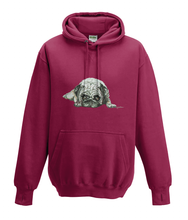 JanaRoos - Hoodies - Kids Hoodie - Packshot - Hand drawn illustration - Round neck - Long sleeves - Cotton - red hot chilli - dieprood- pugg - mops - dog - hond