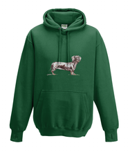 JanaRoos - Hoodies - Kids Hoodie - Packshot - Hand drawn illustration - Round neck - Long sleeves - Cotton - bottle green - fles groen - dachshund - teckel - dog - hond