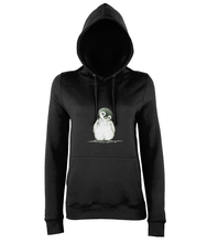 JanaRoos - women's Hoodie - Packshot - Hand drawn illustration - Round neck - Long sleeves - Cotton - black - penguin