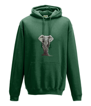 JanaRoos - Hoodie - Packshot - Hand drawn illustration - Round neck - Long sleeves - Cotton - bottle green - olifant - elephant