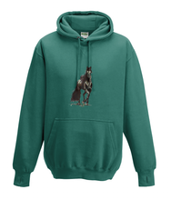 JanaRoos - Hoodies - Kids Hoodie - Packshot - Hand drawn illustration - Round neck - Long sleeves - Cotton - jade - appelblauw zeegroen- horse - black merrie - paard