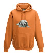 JanaRoos - Hoodies - Kids Hoodie - Packshot - Hand drawn illustration - Round neck - Long sleeves - Cotton - orange - oranje - pugg - mops - dog - hond