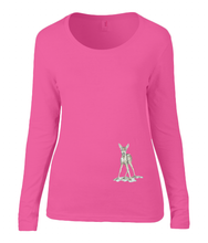 JanaRoos - Women T-shirt -  organic cotton - long sleeved - round neck - printdesign - drawing  - coral rose - roos - bambi - baby deer - hert
