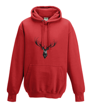 JanaRoos - Hoodies - Kids Hoodie - Packshot - Hand drawn illustration - Round neck - Long sleeves - Cotton - fire red - vuur rood - deer - reindeer - hert - rendier - black ink - zwarte inkt