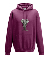 JanaRoos - Hoodie - Packshot - Hand drawn illustration - Round neck - Long sleeves - Cotton -burgundy  - olifant - elephant