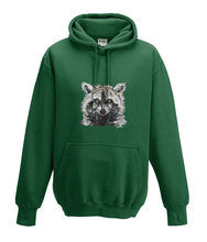 JanaRoos - T-shirts and Sweaters - Kid's Sweater - Packshot - Hand drawn illustration - Round neck - Long sleeves - Cotton - bottle green - fles groen- raccoon - wasbeertje