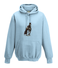JanaRoos - Hoodies - Kids Hoodie - Packshot - Hand drawn illustration - Round neck - Long sleeves - Cotton - sky blue - hemels blauw - horse - black merrie - paard