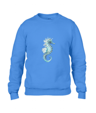 JanaRoos - T-shirts and Sweaters - Sweater - Packshot - Hand drawn illustration - Round neck - Long sleeves - Cotton - Royal Blue -  blauw - Sea-Horse - Zeepaardje