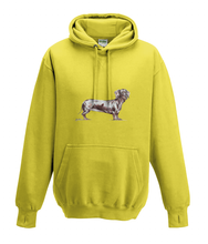 JanaRoos - Hoodies - Kids Hoodie - Packshot - Hand drawn illustration - Round neck - Long sleeves - Cotton - yellow - geel- dachshund - teckel - dog - hond