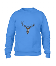 JanaRoos - Unisex sweater - Hand drawn illustration - Print design -black ink - zwarte inkt - royal blue - royaal blauw -  Reindeer - deer - rendier - hert