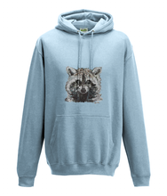 JanaRoos - Hoodie - Packshot - Hand drawn illustration - Round neck - Long sleeves - Cotton -sky blue - raccoon - wasbeer