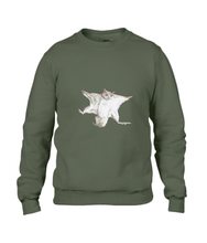 JanaRoos - T-shirts and Sweaters - Sweater - Packshot - Hand drawn illustration - Round neck - Long sleeves - Cotton - Khaki Green - Groen - flying squirrel - vliegende eekhoorn