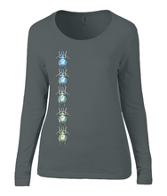 Women T-shirt -  organic cotton - long sleeved - round neck - black - zwart - printdesign - drawing - JanaRoos - beetles - kevers