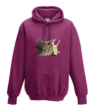 JanaRoos - Hoodies - Kids Hoodie - Packshot - Hand drawn illustration - Round neck - Long sleeves - Cotton - burgundy - paars - coffee owl - uil