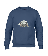 JanaRoos - T-shirts and Sweaters - Sweater - Packshot - Hand drawn illustration - Round neck - Long sleeves - Cotton - Navy blue - marine blauw - Pugg - Mops - dog - Hond
