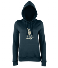 JanaRoos - women's Hoodie - Packshot - Hand drawn illustration - Round neck - Long sleeves - Cotton -marine blue- bambi