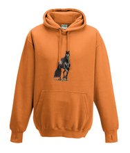 JanaRoos - Hoodies - Kids Hoodie - Packshot - Hand drawn illustration - Round neck - Long sleeves - Cotton - orange - oranje - horse - black merrie - paard