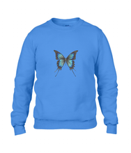 JanaRoos - T-shirts and Sweaters - Unisex Sweater - Packshot - Hand drawn illustration - Round neck - Long sleeves - Cotton - Royal navy blue- royaal blauw - blue butterfly - vlinder